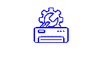 Icono de un dispositivo electrónico con engranaje y herramientas, simbolizando mantenimiento y reparación.
